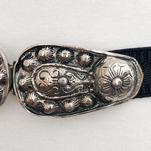Vintage Accessocraft NYC Stretch Belt Antiqued Silver Tone Detail Formal Black - Picture 4 of 13
